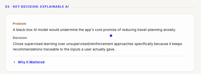 A portfolio case study card with generic AI product language